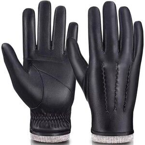 Mens Leather Gloves Touchscreen Winter Gloves PU Warm‎ Thermal Wool Fleece Lined